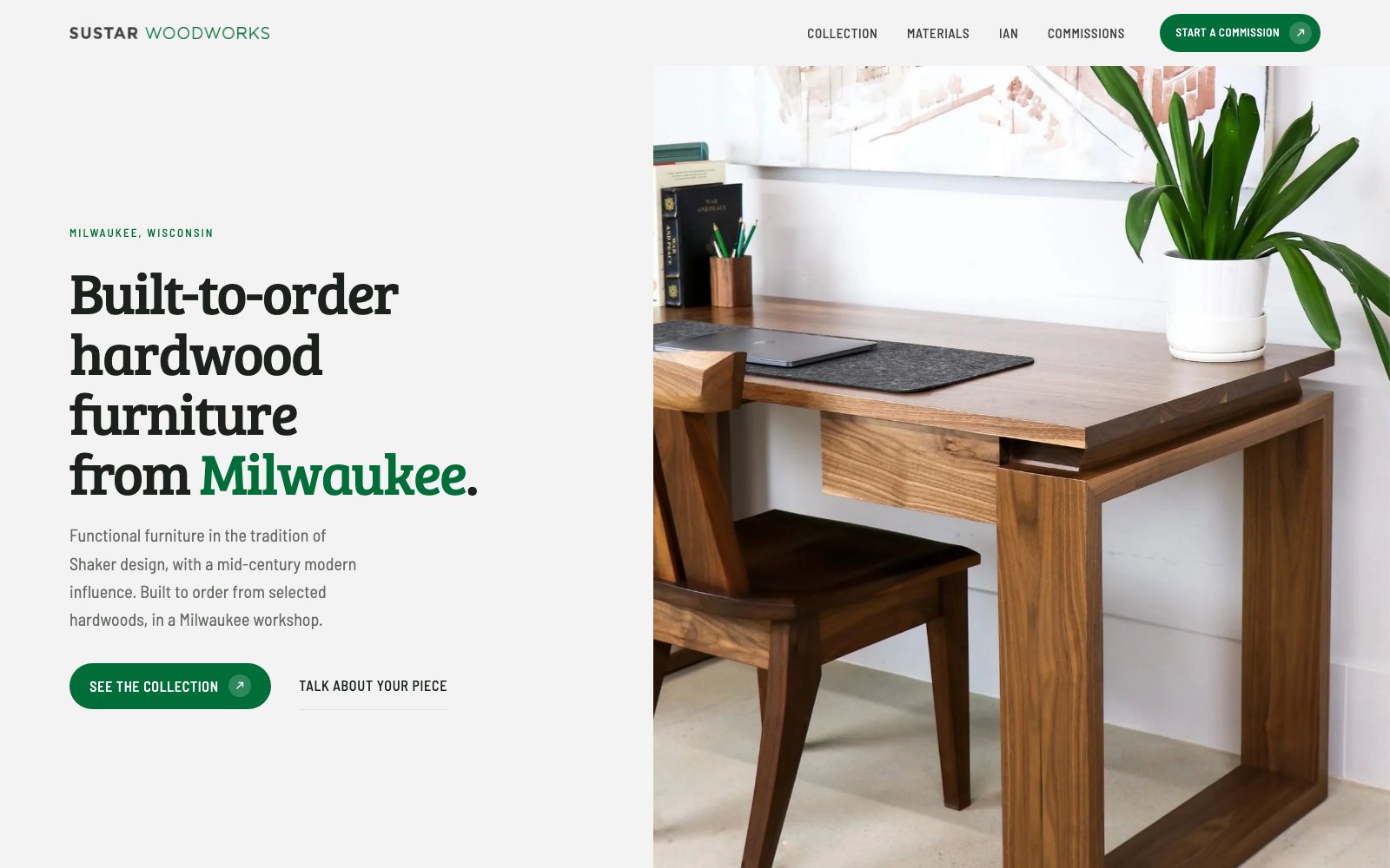 The new Sustar Woodworks homepage concept