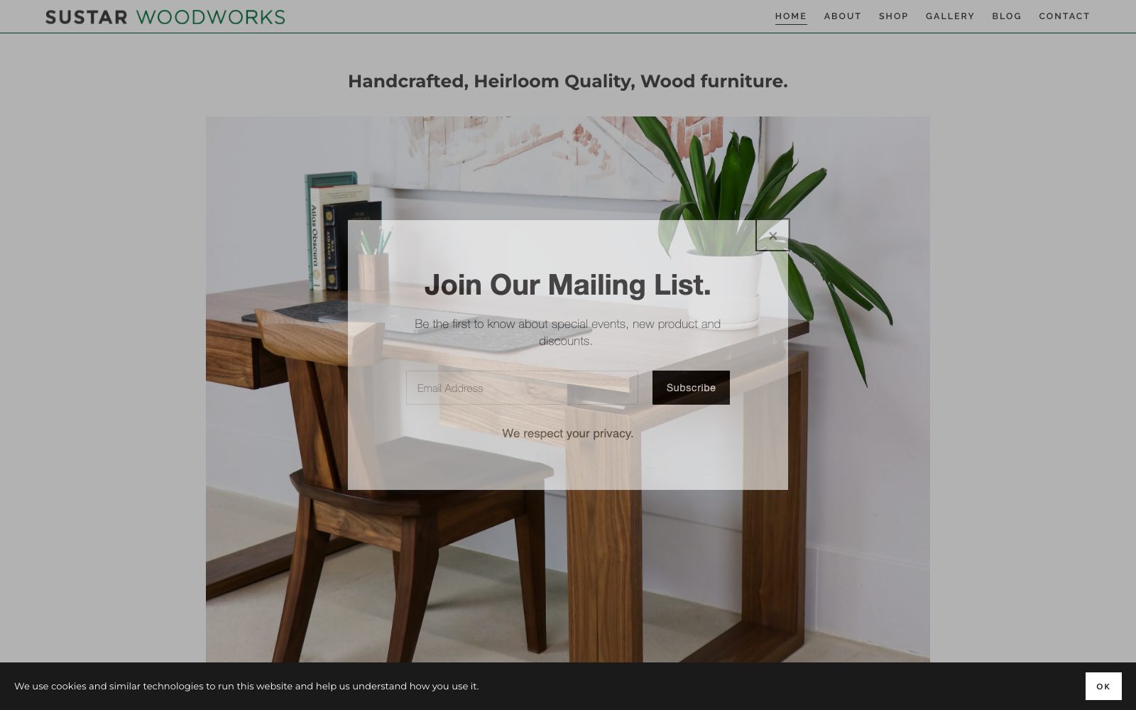 The current sustarwoodworks.com homepage
