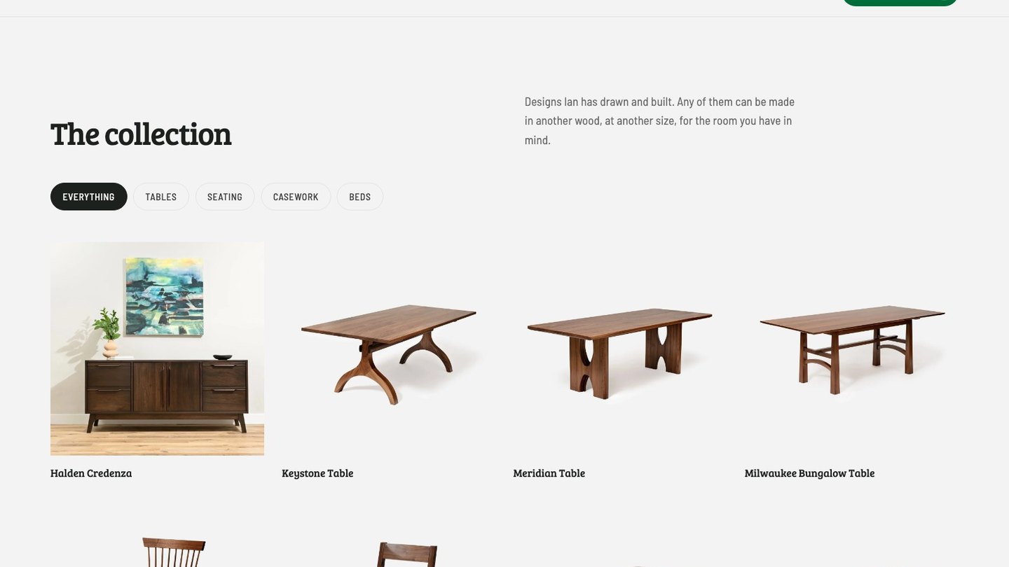 The collection section of the new homepage