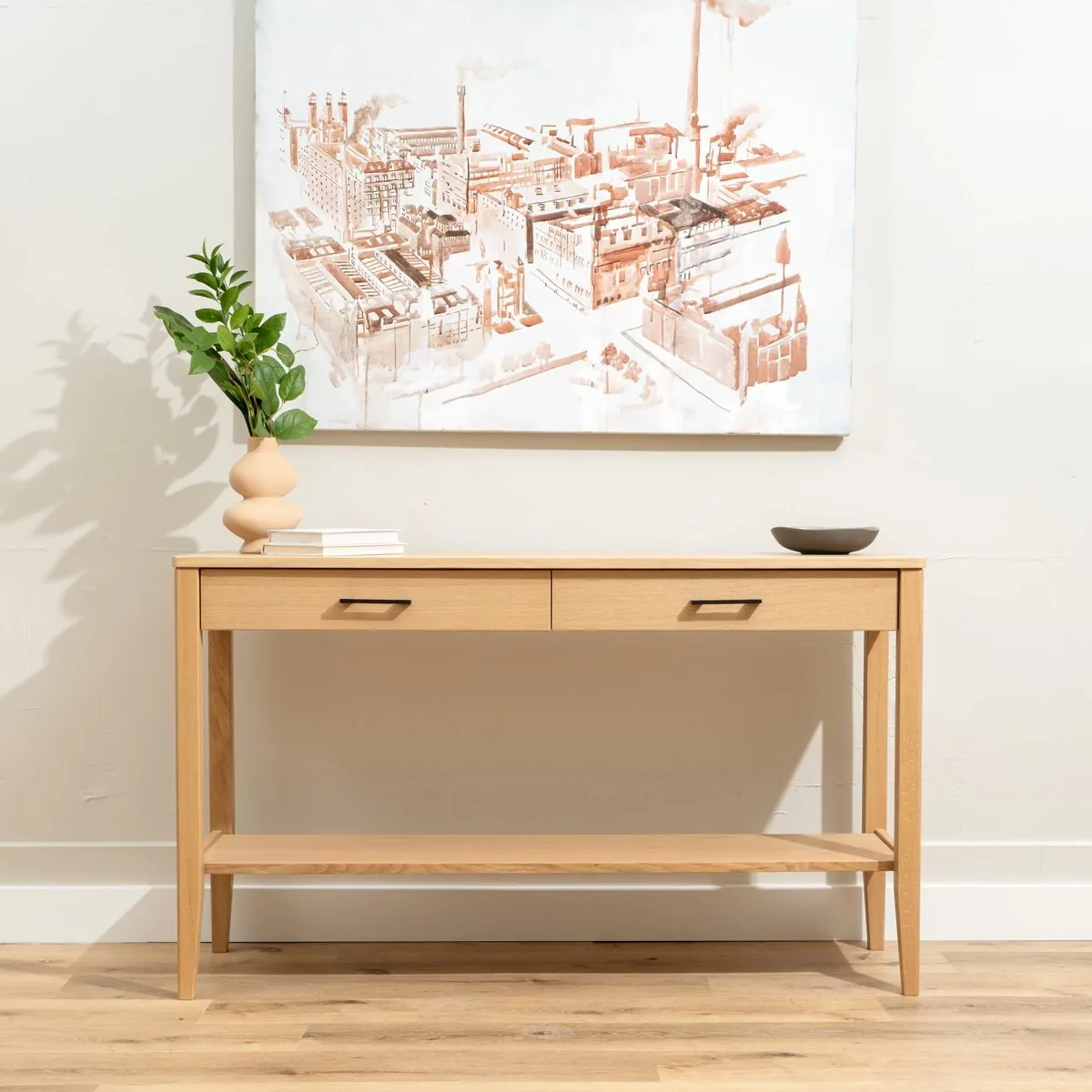 The Velora Console Table by Sustar Woodworks.